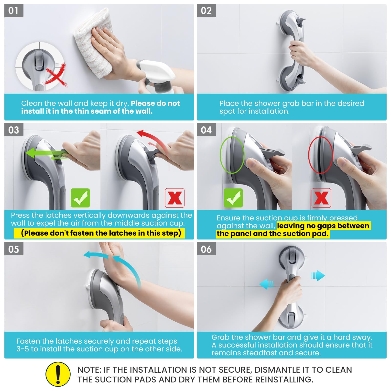 TAILI barra instalada en ducha mostrando apoyo estable para personas mayores