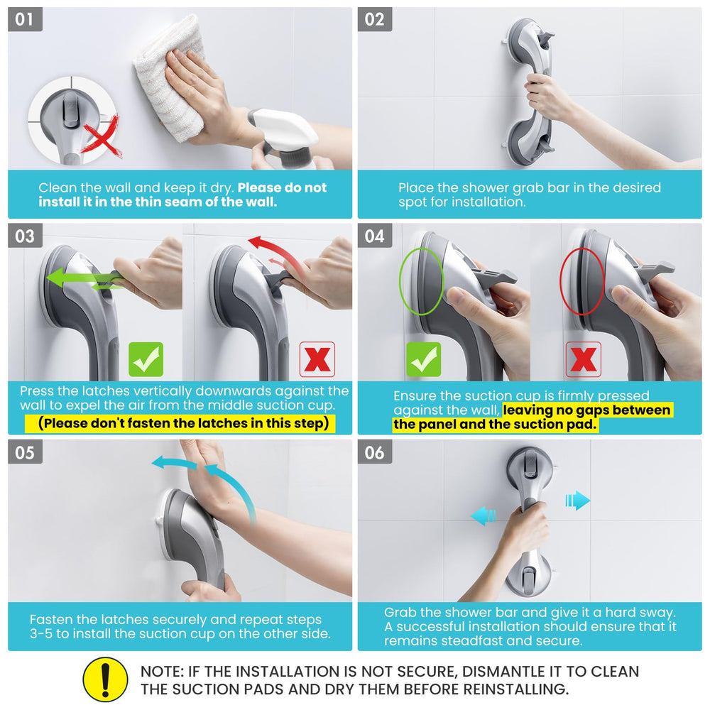TAILI barra instalada en ducha mostrando apoyo estable para personas mayores