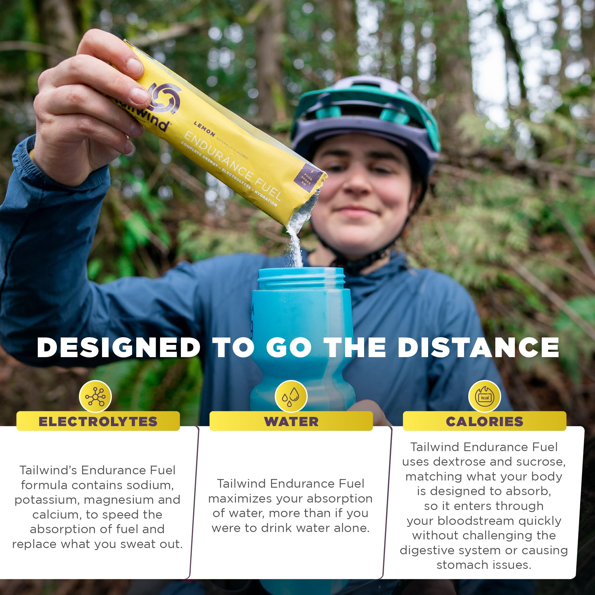 Tailwind Endurance Fuel Lemon mezclado en bidón, hidratación continua en ruta