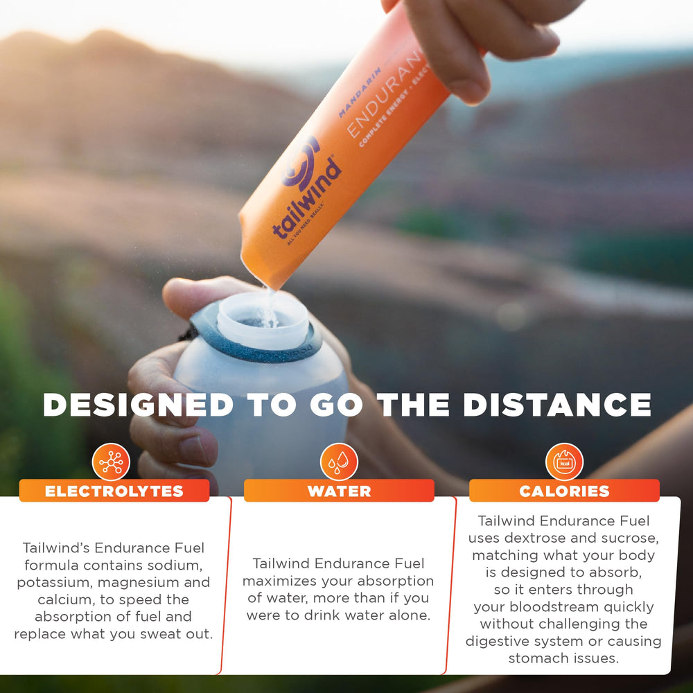 Tailwind Nutrition botella preparada con Endurance Fuel Mandarin para hidratación continua