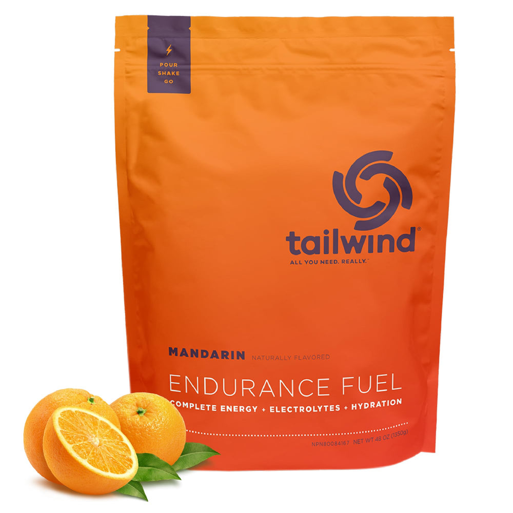 Tailwind Nutrition frente del empaque mostrando bolsa y sabor Mandarin como ventaja práctica