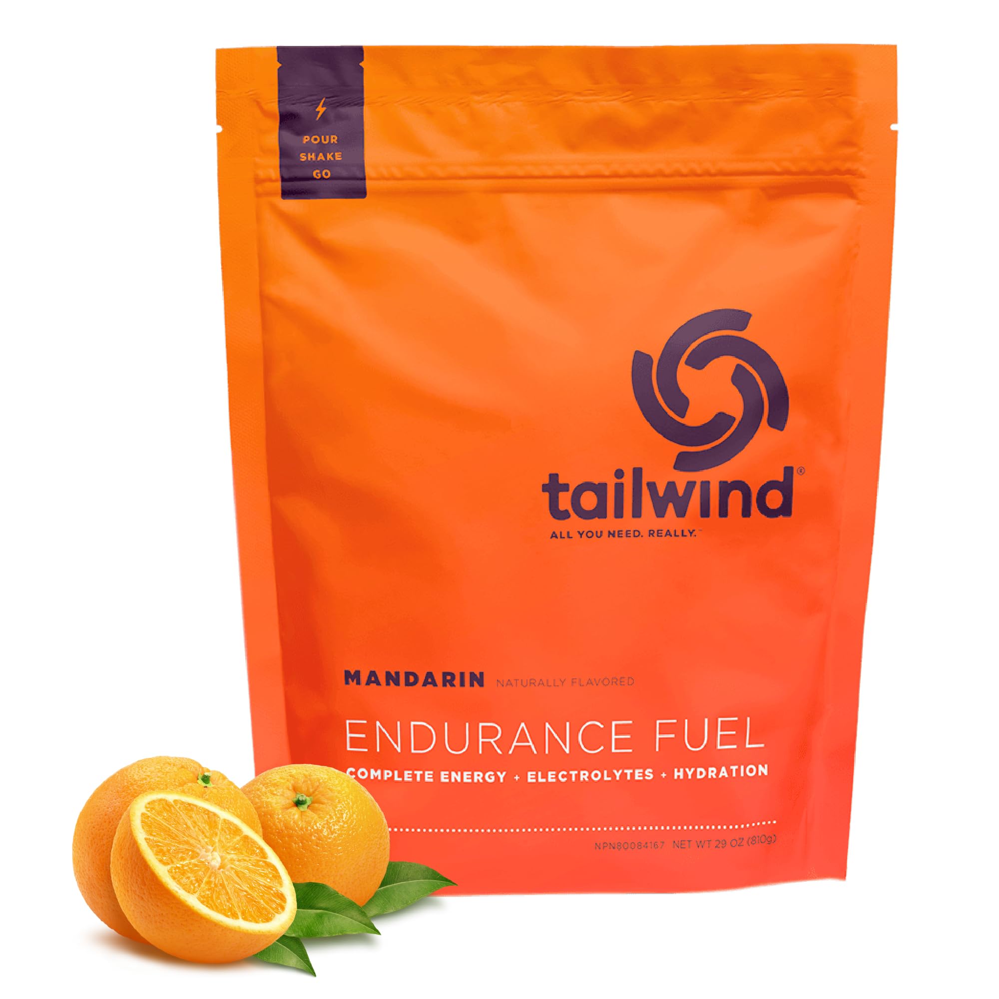 Tailwind Nutrition frente del empaque mostrando bolsa mandarina y beneficios