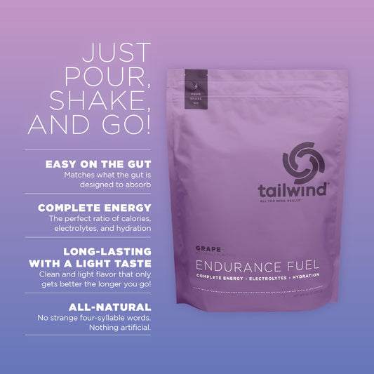 Detalle del polvo Tailwind Nutrition uva mostrando textura y facilidad de mezcla