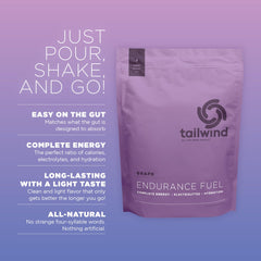 Detalle del polvo Tailwind Nutrition uva mostrando textura y facilidad de mezcla