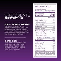 Etiqueta e ingredientes de Tailwind Nutrition Recovery Mix Chocolate, información clara