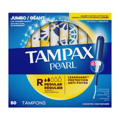 Tampax caja abierta mostrando 50 unidades listas para usar