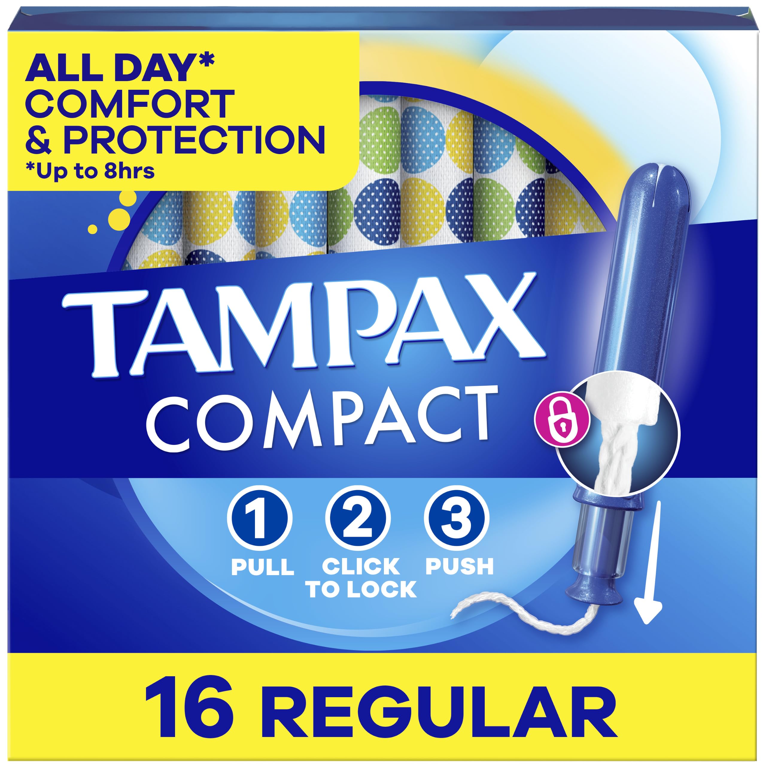 Tampax empaque frontal mostrando cantidad y beneficio discreto