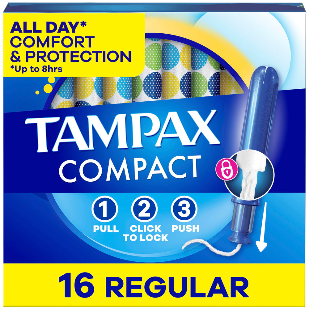 Tampax empaque frontal mostrando cantidad y beneficio discreto