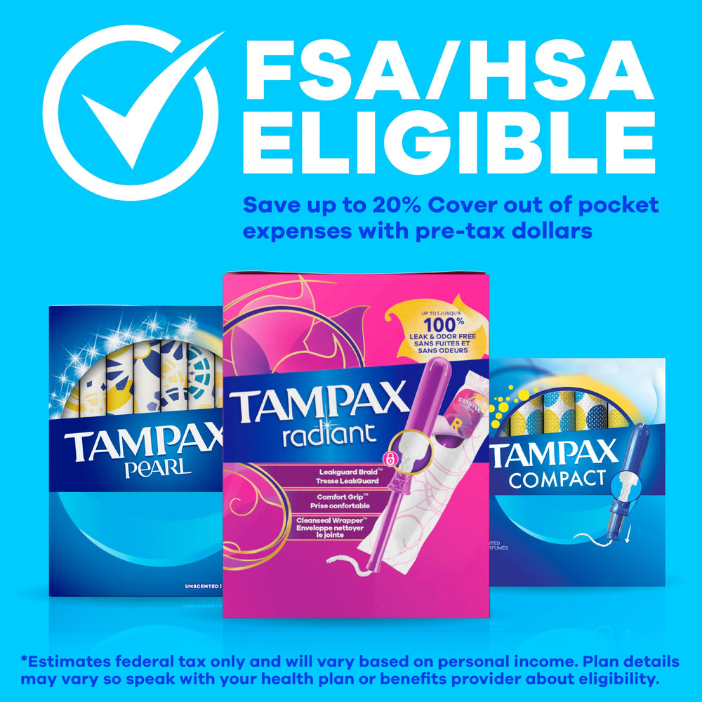 Tampax tampón dentro de un bolso ilustrando portabilidad y conveniencia