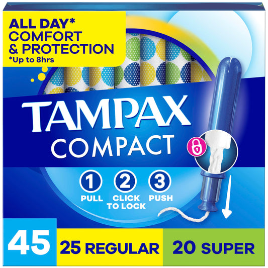 Tampax envase frontal mostrando cantidad y beneficio discreto