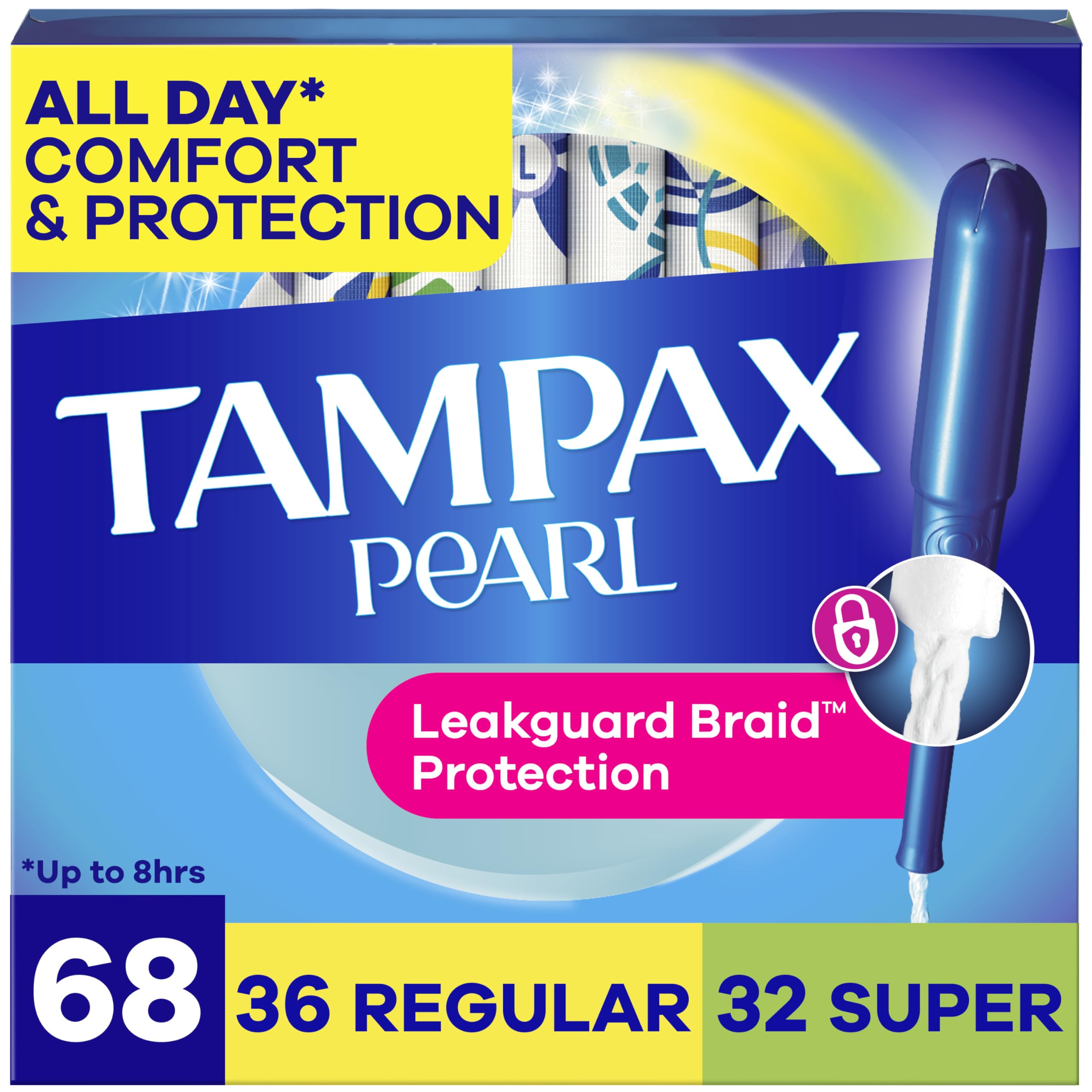 Tampax Pearl empacado frontal mostrando multipack para protección prolongada
