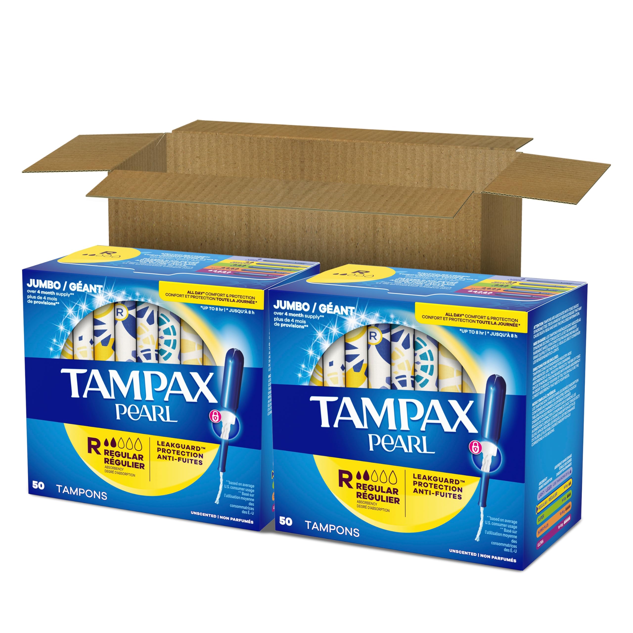 Tampax Pearl en bolso portátil ideal para protección discreta durante el día