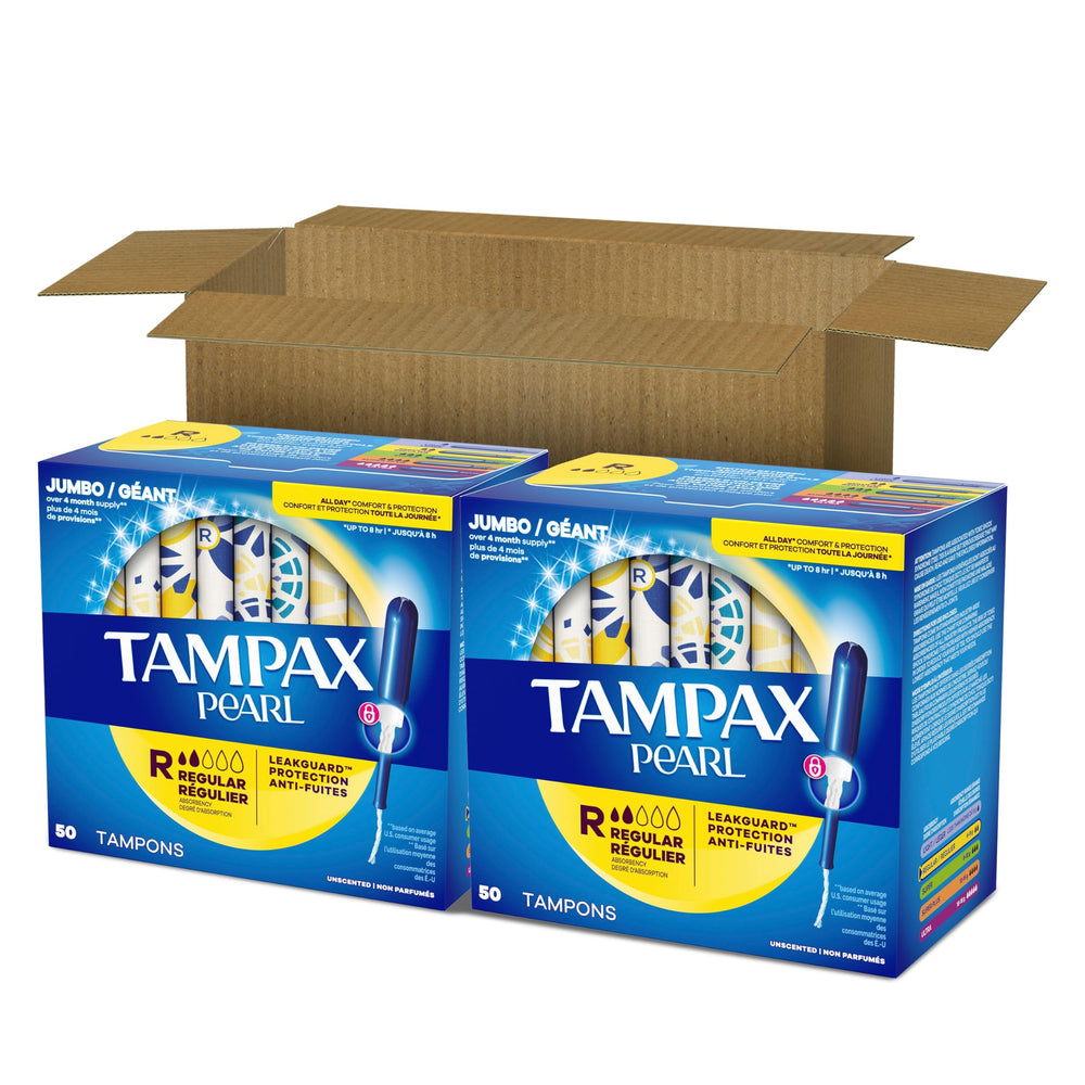 Tampax Pearl en bolso portátil ideal para protección discreta durante el día