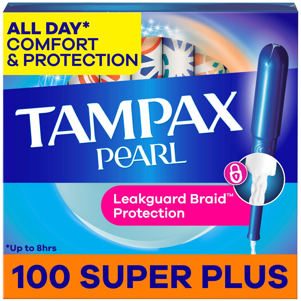 Tampax empaque frontal mostrando la marca y cantidad, protección clara