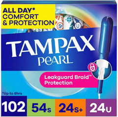 Tampax mostrando el frente del empaque que destaca la protección LeakGuard