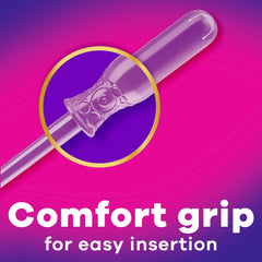 Tampax Radiant comparación de tamaño junto a objetos para referencia visual rápida