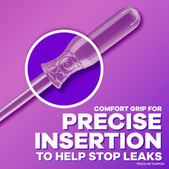Tampax Radiant cuatro paquetes abiertos que muestran la cantidad total disponible