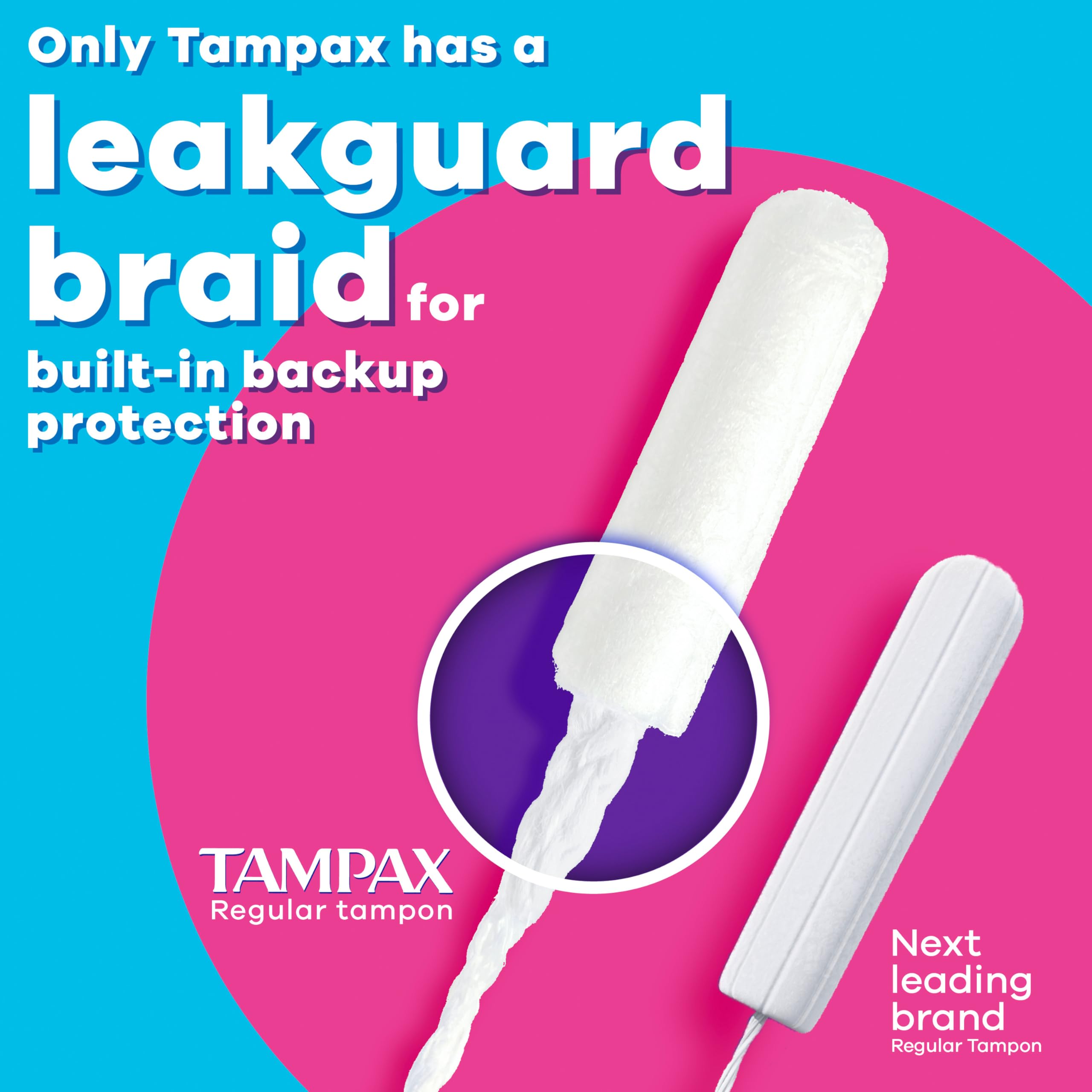 Tampax Radiant trenza LeakGuard en primer plano para control de fugas