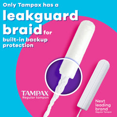 Tampax Radiant trenza LeakGuard en primer plano para control de fugas