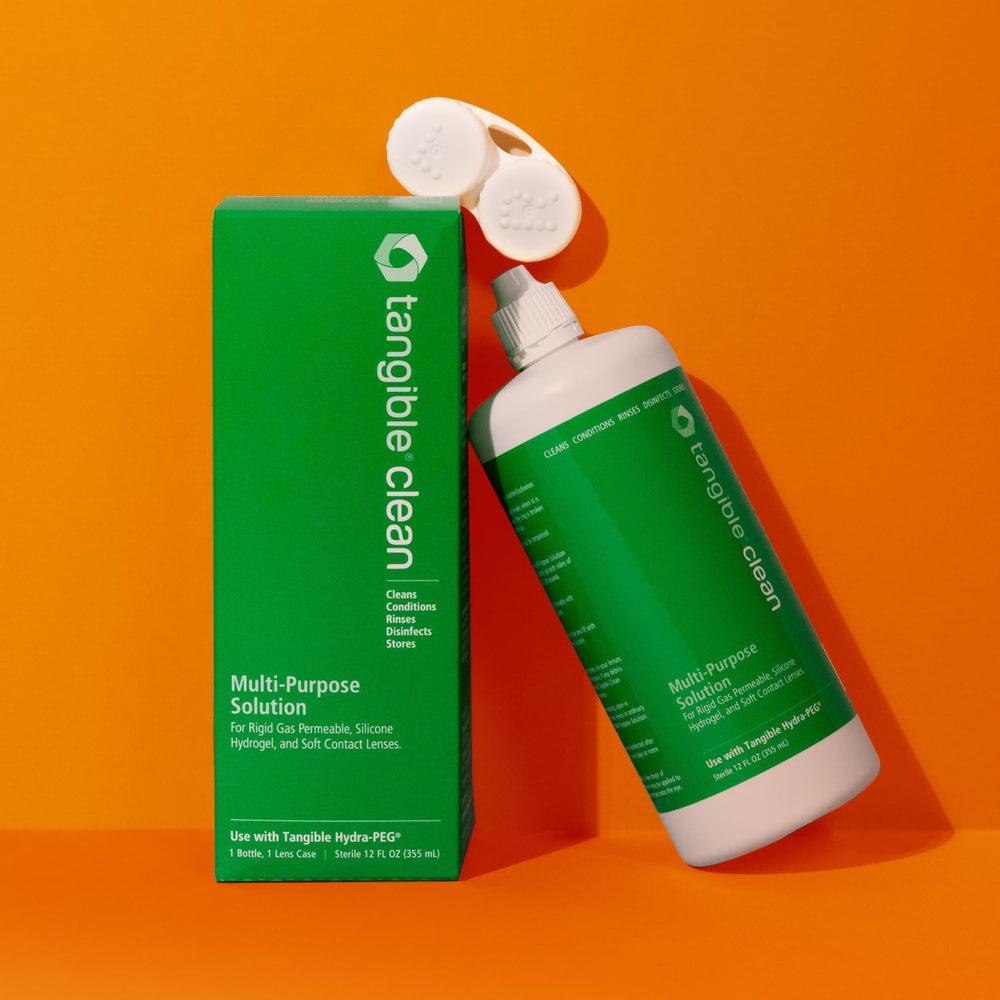 Tangible Clean botella junto a objetos cotidianos para comparar tamaño