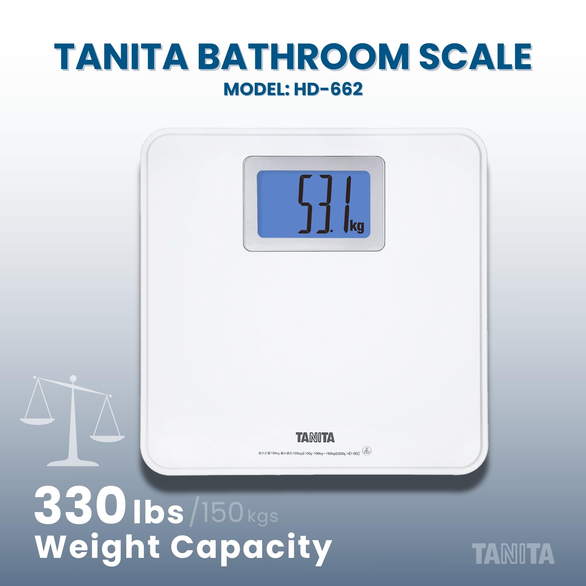 TANITA HD-662 detalle de pantalla azul retroiluminada legible en poca luz