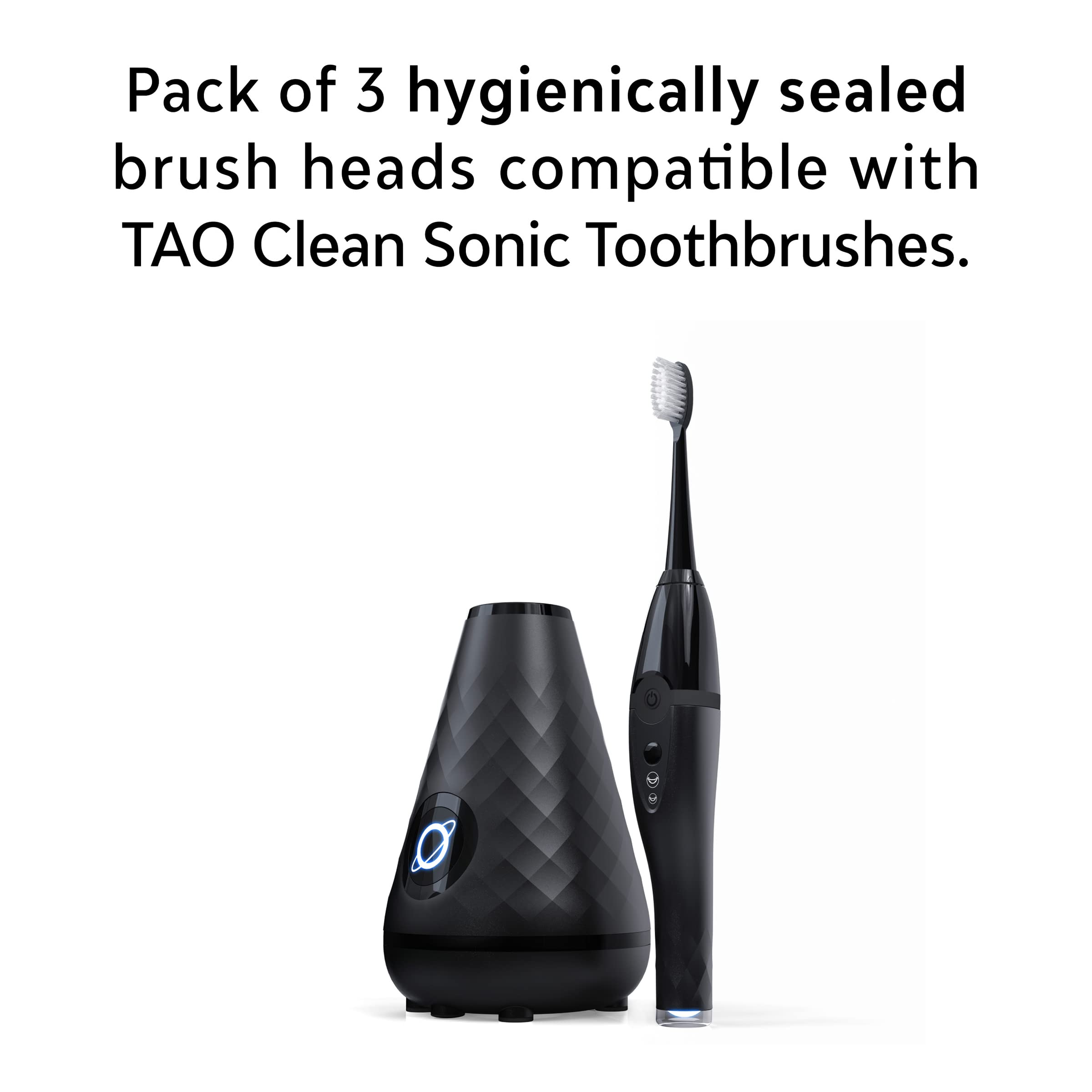 TAO Clean comparación de tamaño del cabezal junto a un cepillo para escala