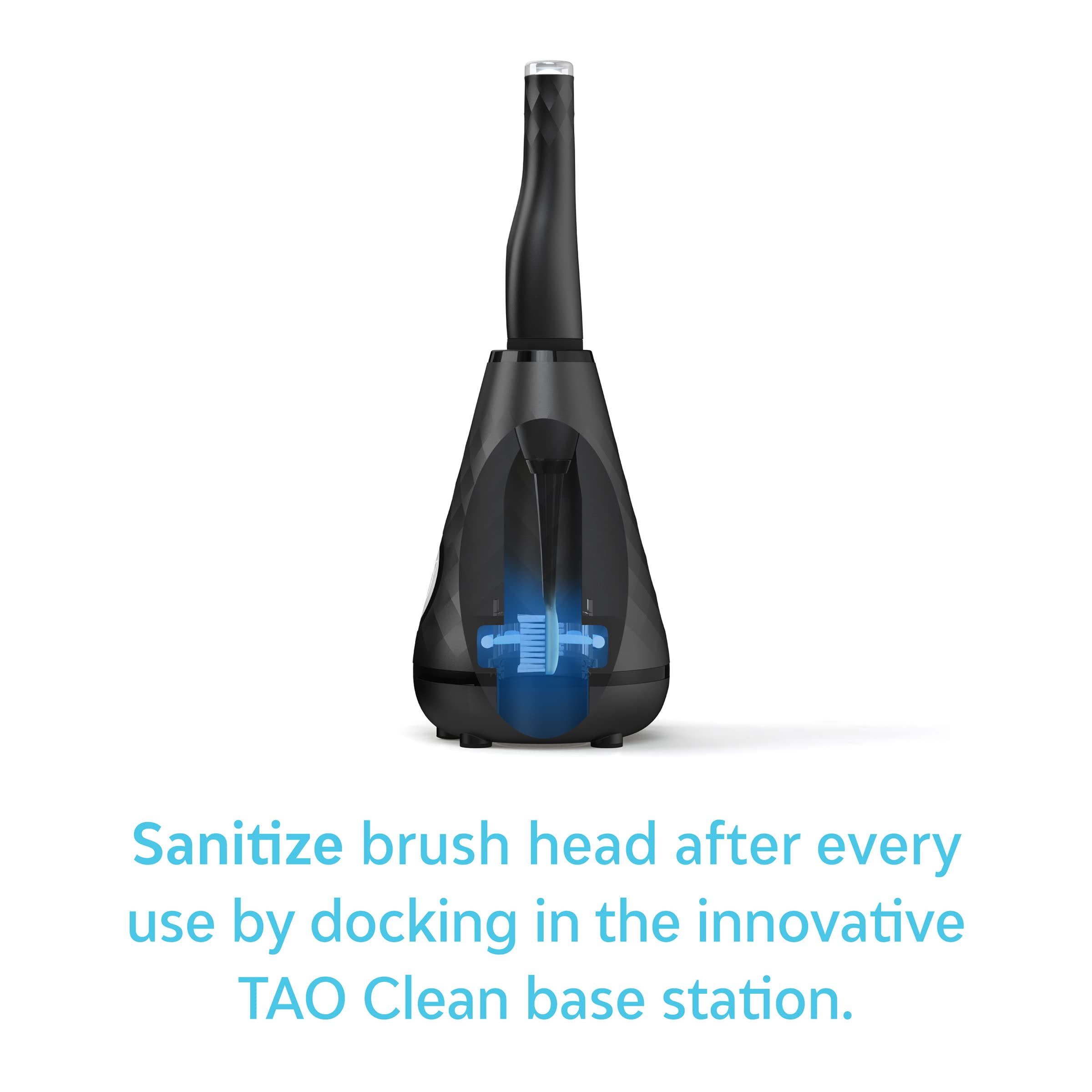 TAO Clean cabezal en acción sobre dientes demostrando limpieza profunda