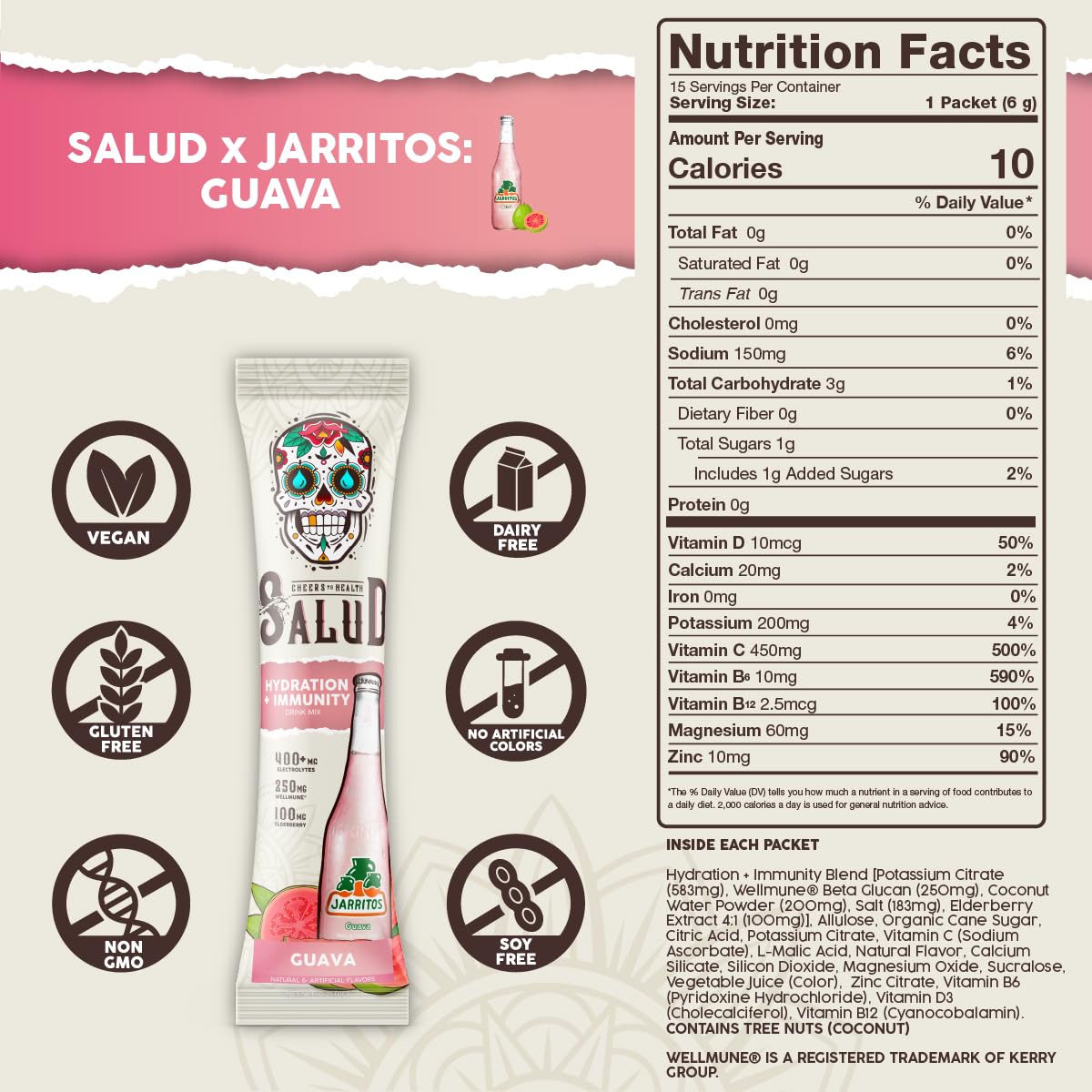 Taste Salud bebida mezclada en botella con color guayaba, refresca y repone electrolitos