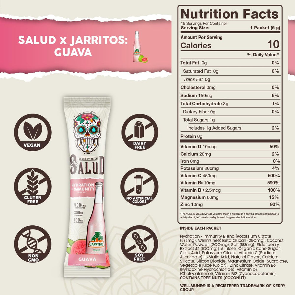 Taste Salud bebida mezclada en botella con color guayaba, refresca y repone electrolitos