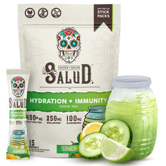 Taste Salud empaque frontal pepino lima que destaca beneficios 2-en-1