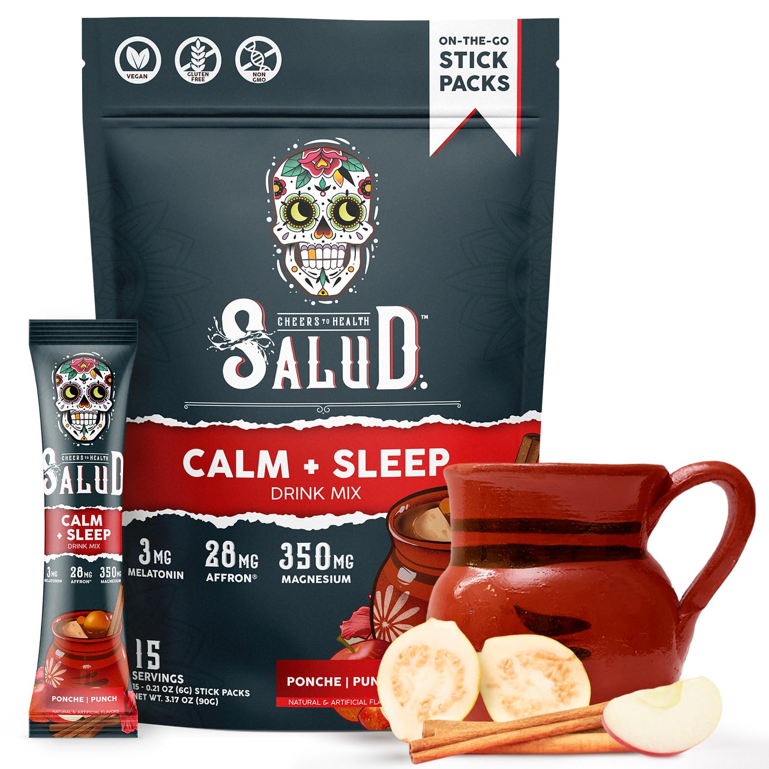 Taste Salud frente del paquete mostrando la marca y sabor punch, práctico para viaje
