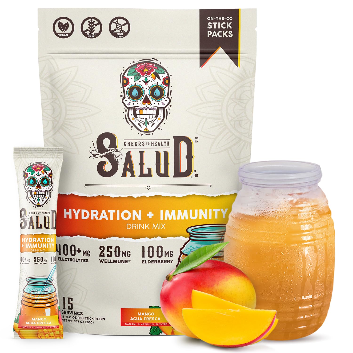 Taste Salud frente del envase mango mostrando diseño y beneficio portátil