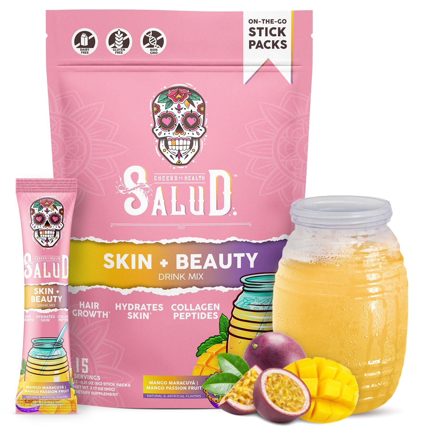Taste Salud paquete frontal sabor mango maracuyá mostrando diseño y conveniencia