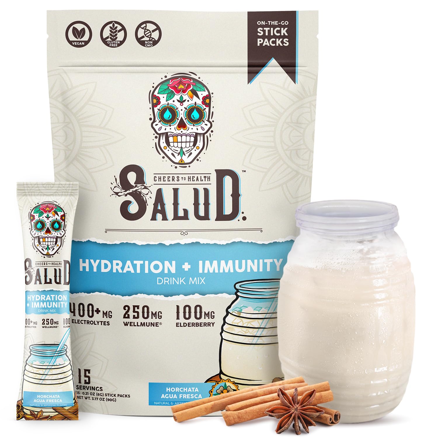 Taste Salud empaque frontal mostrando sticks y beneficios