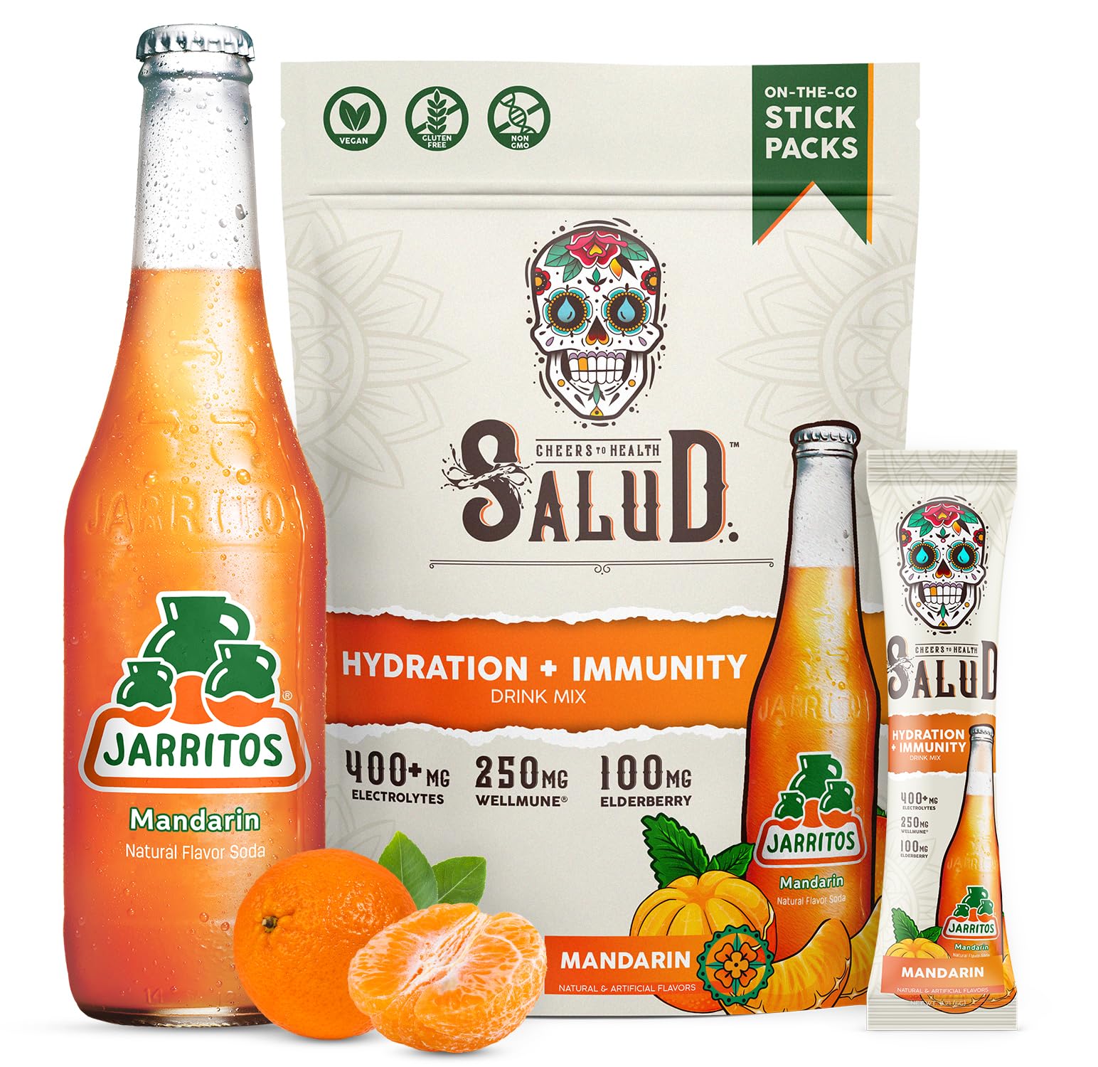 Taste Salud pack frontal con sticks mandarina, ideal para hidratación rápida