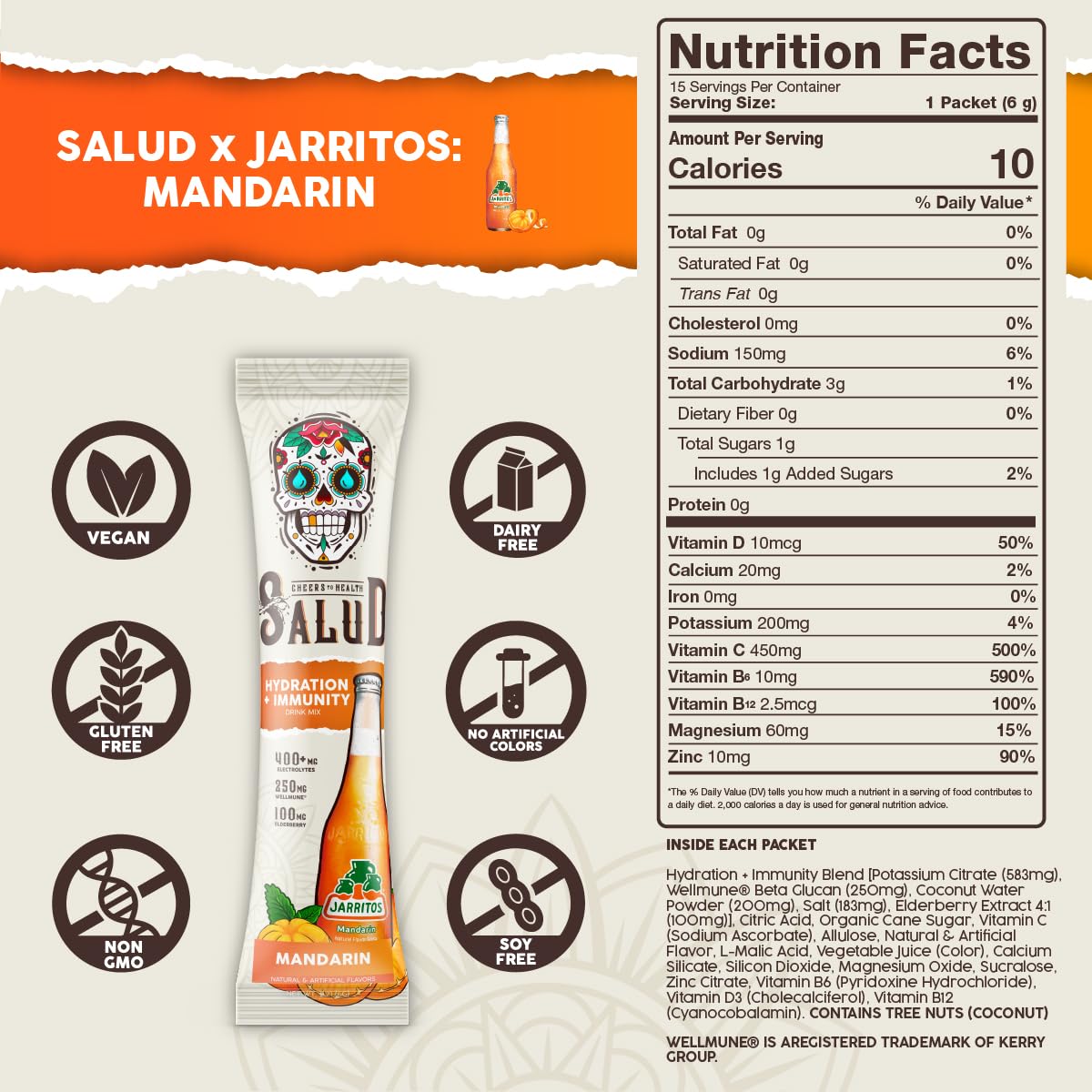 Textura del polvo mandarina Taste Salud mostrando disolución rápida y sabor