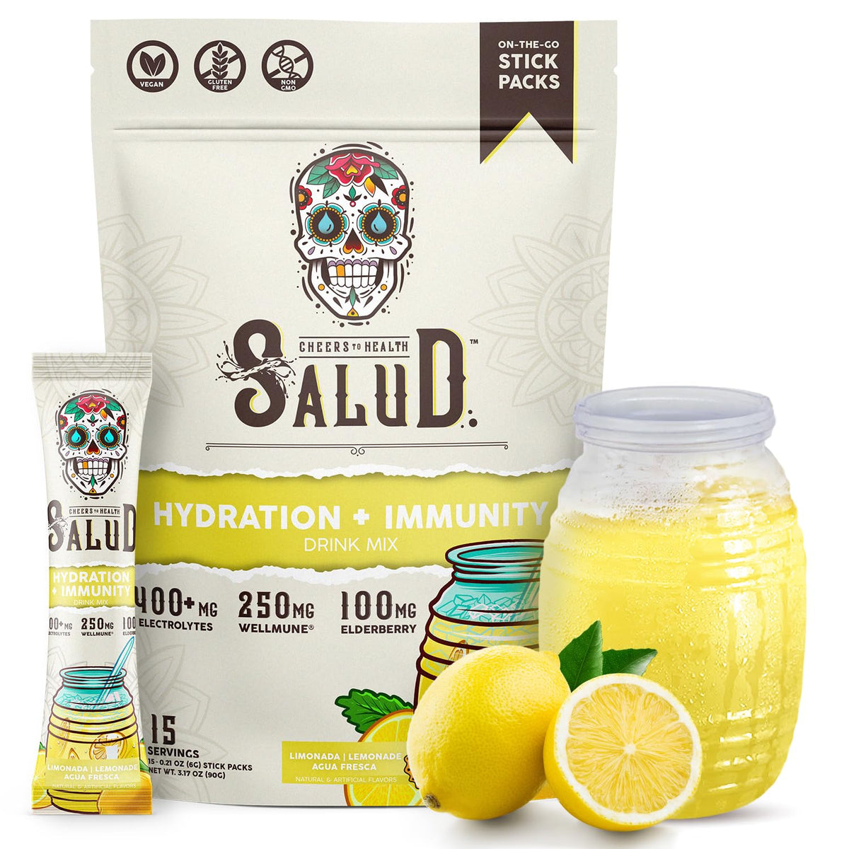 Taste Salud pack frontal limón mostrando diseño y conveniencia