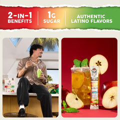 Taste Salud sobre abierto mostrando polvo color manzana y textura fina
