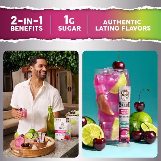 Taste Salud sobre abierto con detalle del polvo y ingredientes visibles para preparación rápida