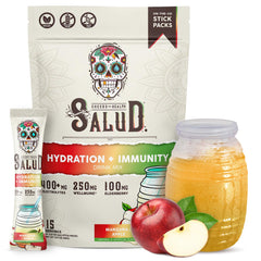 Taste Salud paquete frontal que muestra sticks prácticos y beneficios de hidratación