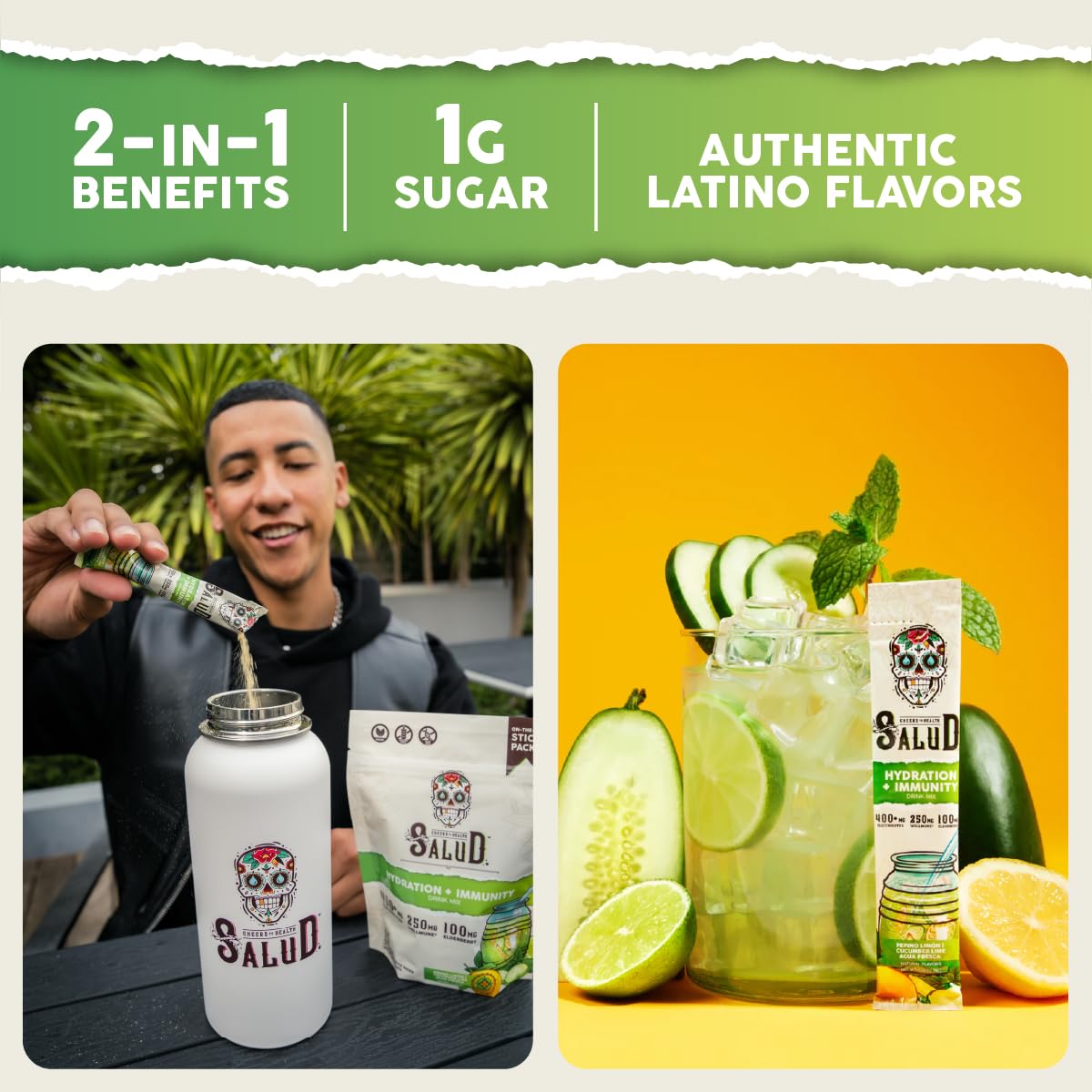 Taste Salud polvo en primer plano mostrando textura fina y solubilidad