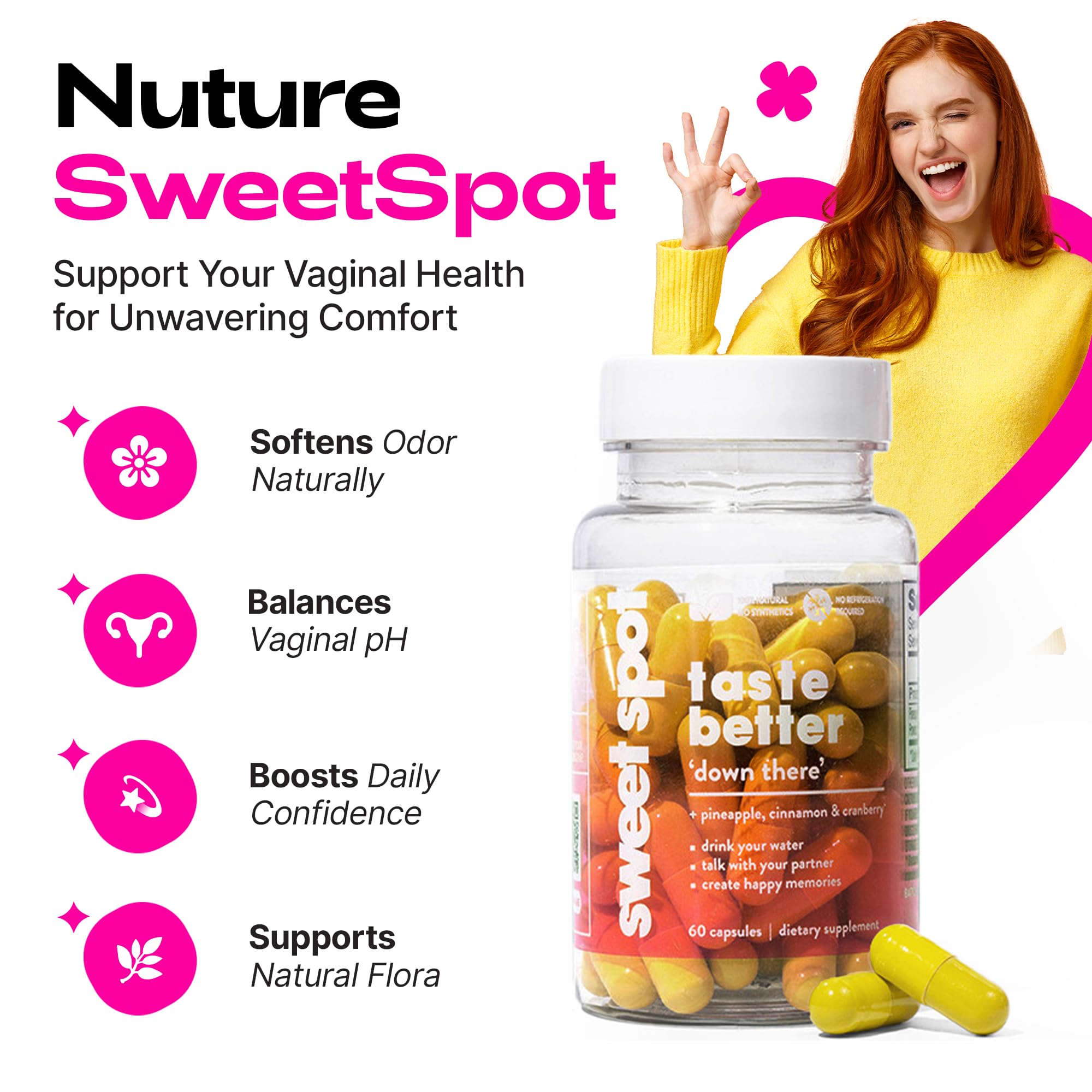 TASTE THE SWEET SPOT cápsulas detalle textura fácil de tragar y sin azúcar