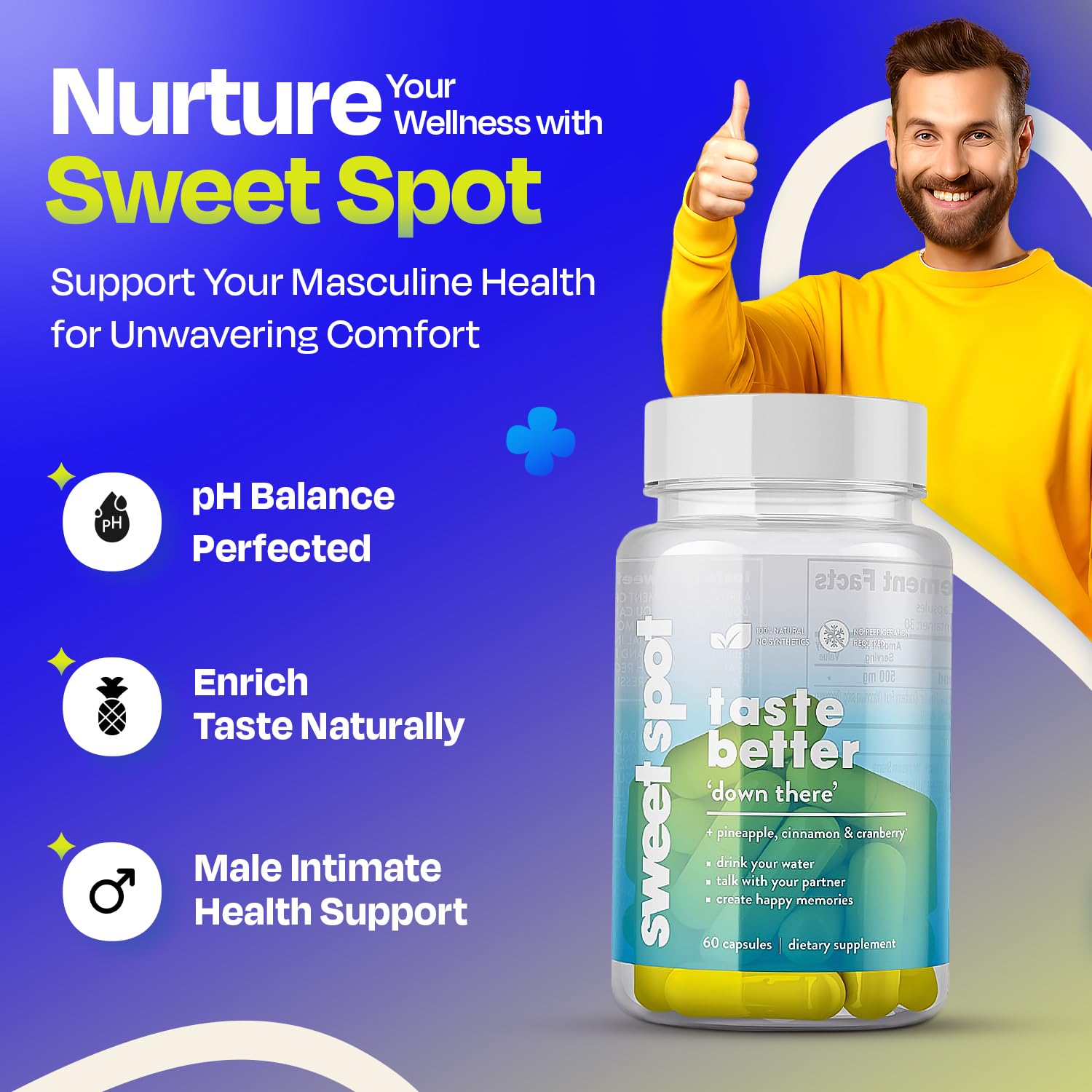 TASTE THE SWEET SPOT etiqueta detalle con ingredientes y beneficios visibles