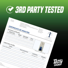 TASTY GAINS frasco abierto con gominolas dispersas demostrando almacenamiento fácil