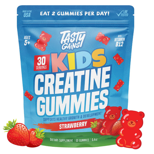 TASTY GAINS frasco frontal mostrando diseño y cantidad, fácil identificación