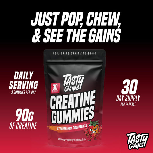 TASTY GAINS detalle de textura de gominolas con aspecto apetecible y dosificación clara