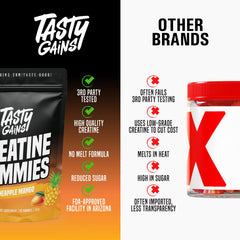TASTY GAINS gomitas junto a pesas en gimnasio, apoyo a entrenos intensos