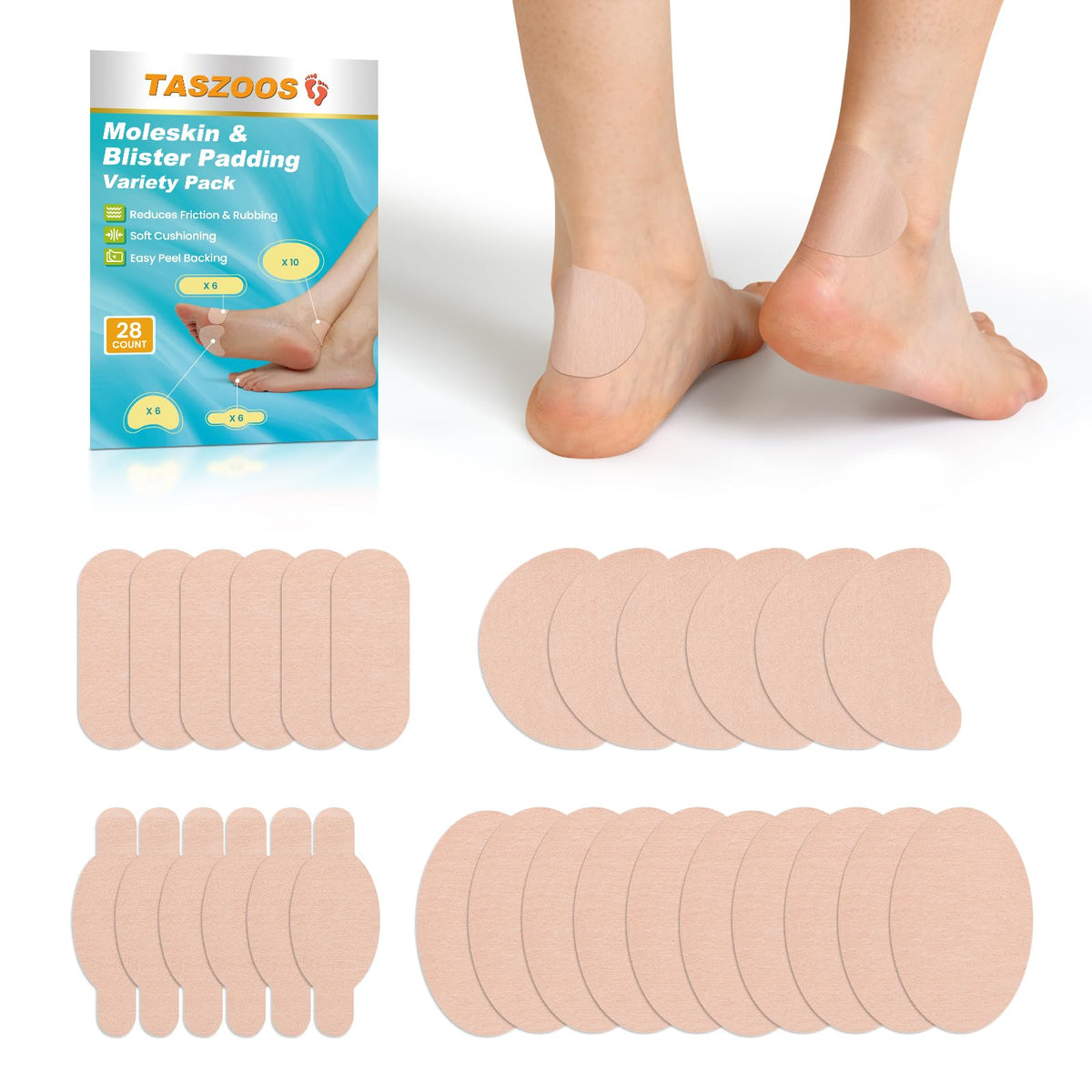 TASZOOS empaque frontal con 28 almohadillas, protección inmediata