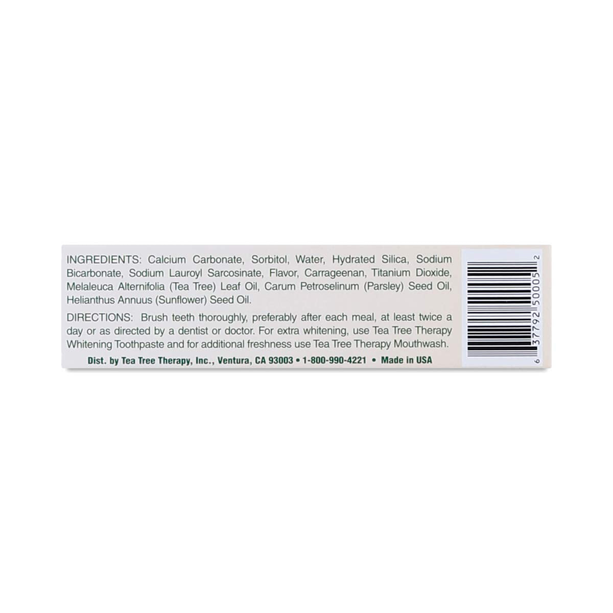 Tea Tree Therapy etiqueta con ingredientes resaltando origen natural