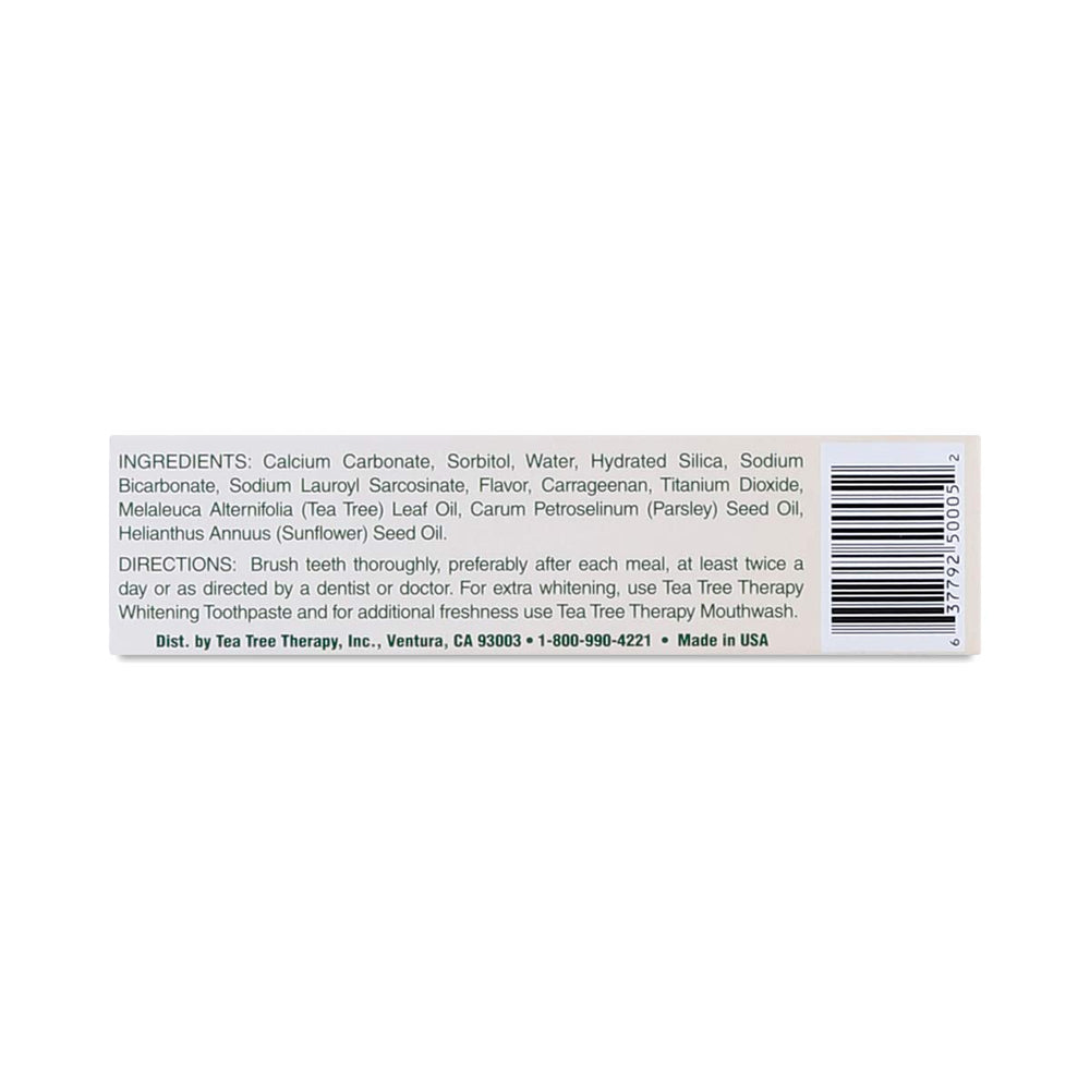 Tea Tree Therapy etiqueta con ingredientes resaltando origen natural